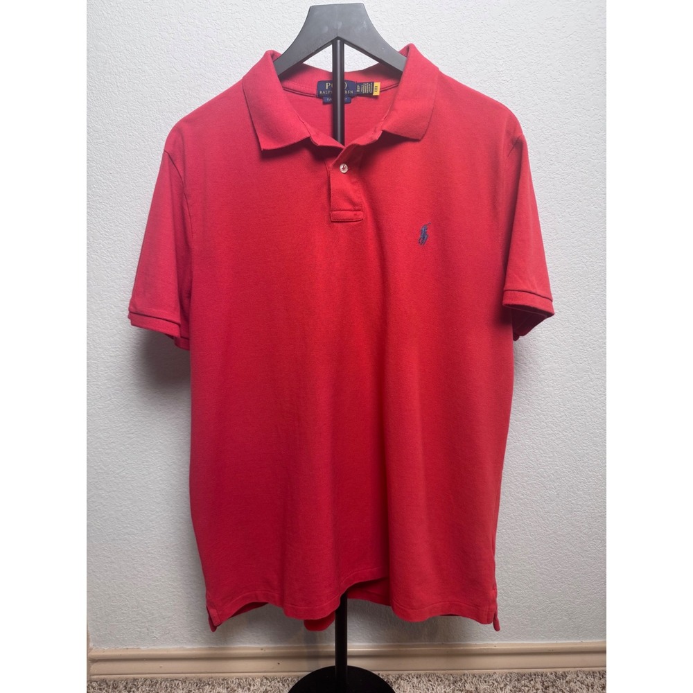 Polo Ralph Lauren Mens Red Custom Slim Fit Cotton Pique Polo Shirt XL